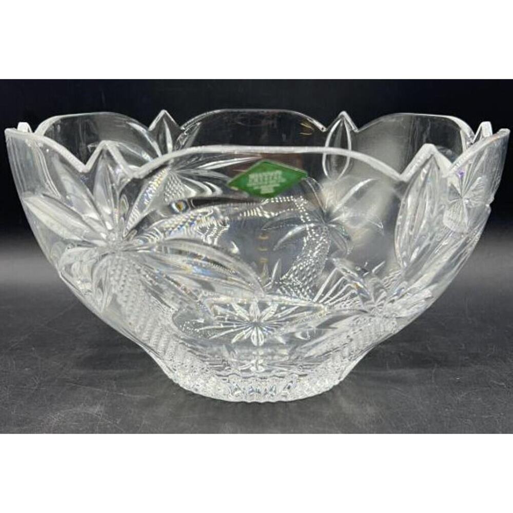 Shannon Crystal by Godinger Palm Tree Large Centerpiece Bowl 10.5" ScallopedEdge